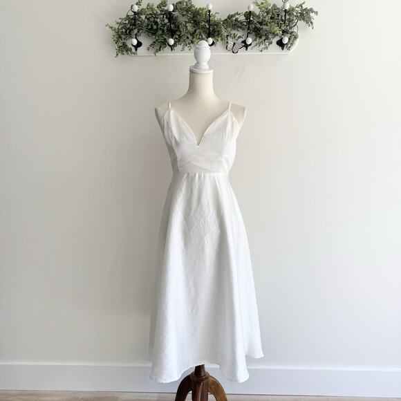 Maniju Dresses & Skirts - Maniju White Satin Midi Dress Wedding Party Formal Medium